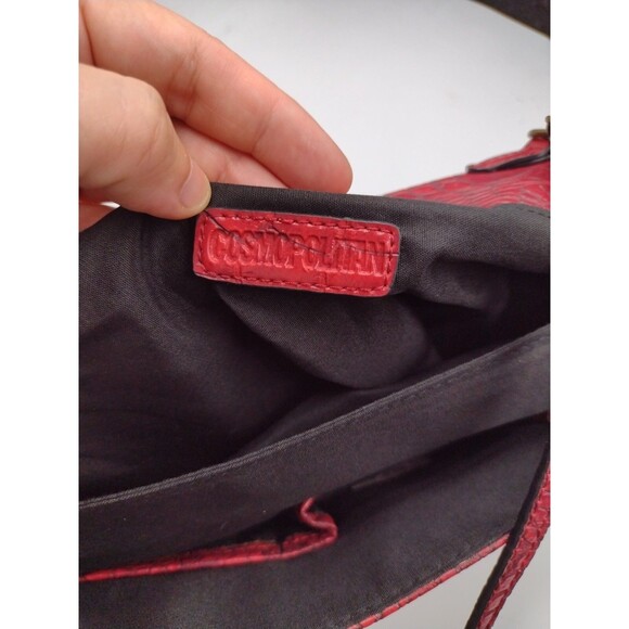New Red Vegan Leather Crock Embossed Shoulder Bags / Clutch W Brass Stud Accents - Picture 8 of 16